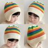Autumn and Winter Children's Thermal Hat Rainbow Color Cute Baby Hat Infant Ear Protection Warm Knitted Pullover Hat