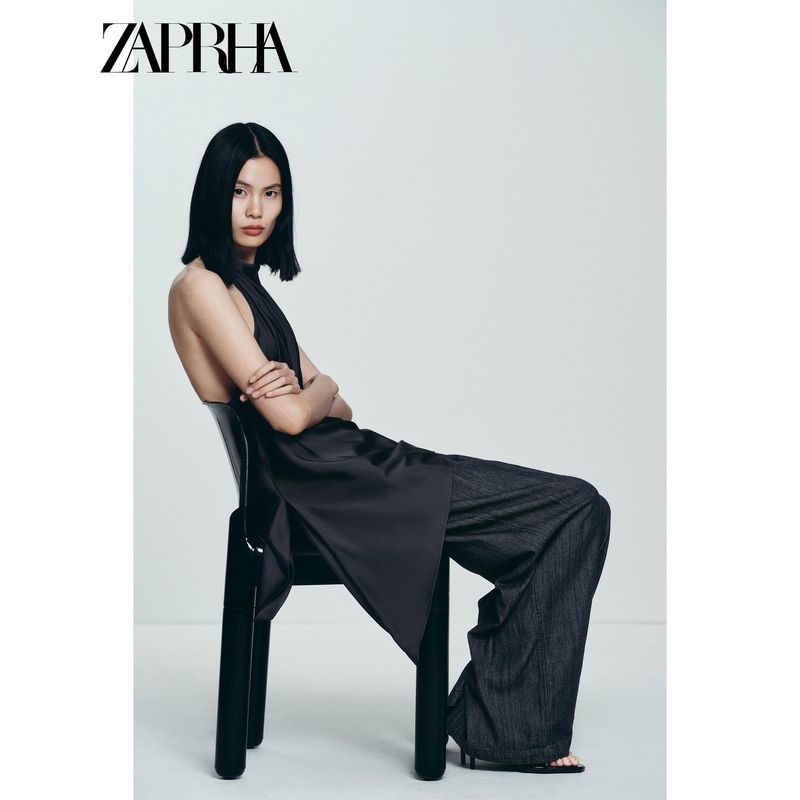 Zaprha 2025 Summer New Arrival Asymmetric Silk Satin Texture Sleeveless Hanging Collar Tops Fancy 2754100
