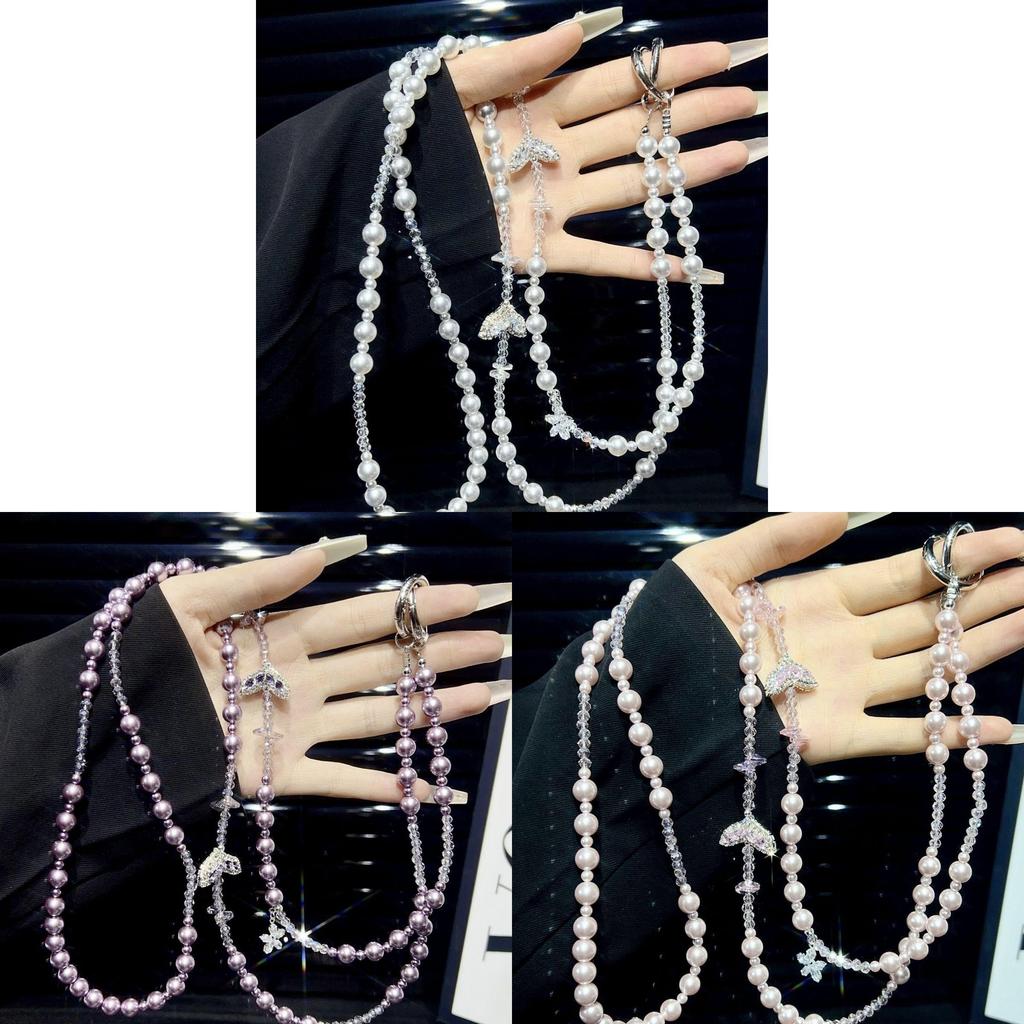 Pvc Fish Tail Pearl Mobile Phone Chain With Water Water Crystals For Fashion Accessories