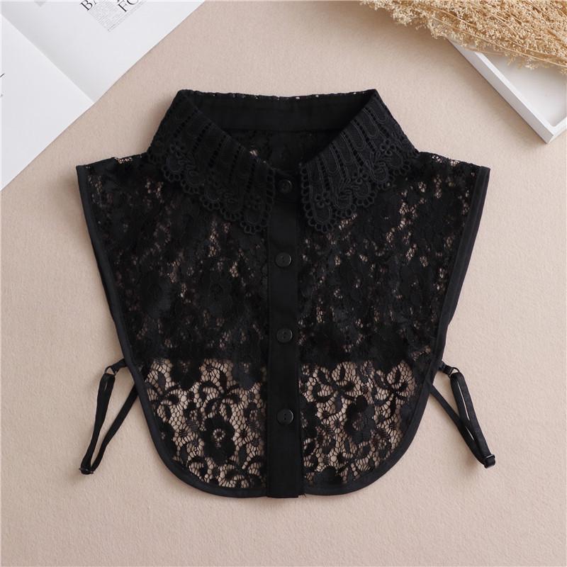 New Fall/Winter Crochet Lace Chiffon Shirt Dickey with Turn-Down Collar
