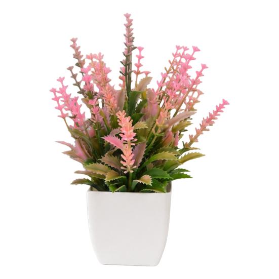 Simulated Small Potted Plants Maintenance-free Pink Faux Flowers With Pots 1 Pc