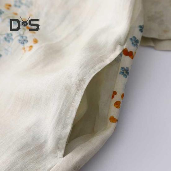 Vestido Midi Cheongsam Qipao Vintage com Estampa Floral para Mulheres Solto Manga Curta Estilo Chinês com Bolsos para Casamento