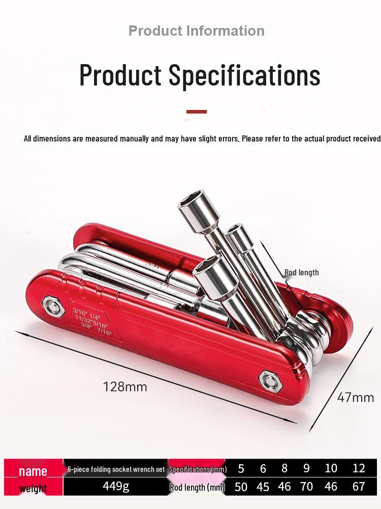 Compact Metric & Imperial Folding Socket Wrench Set - Aluminum Alloy Handle, Hex Tools