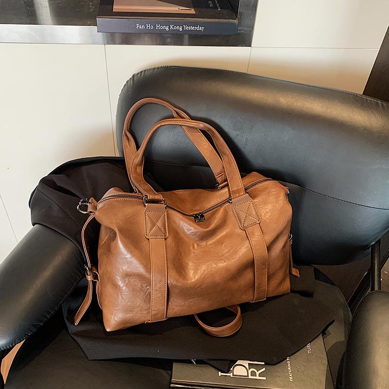 

Autumn and winter retro large-capacity handbag women s bag 2025 new casual tote bag shoulder messenger travel bag коричневый
