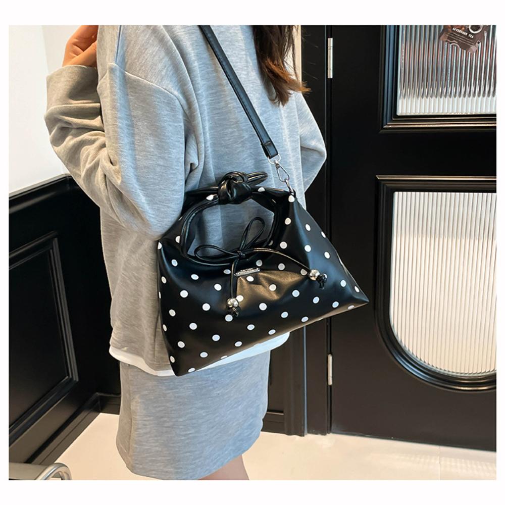 Fashion Niche Polka Dot Leather Handbag Bow Tie Rope Exquisite Hand-held Small Bag Women's Versatile Shoulder Crossbody Bag