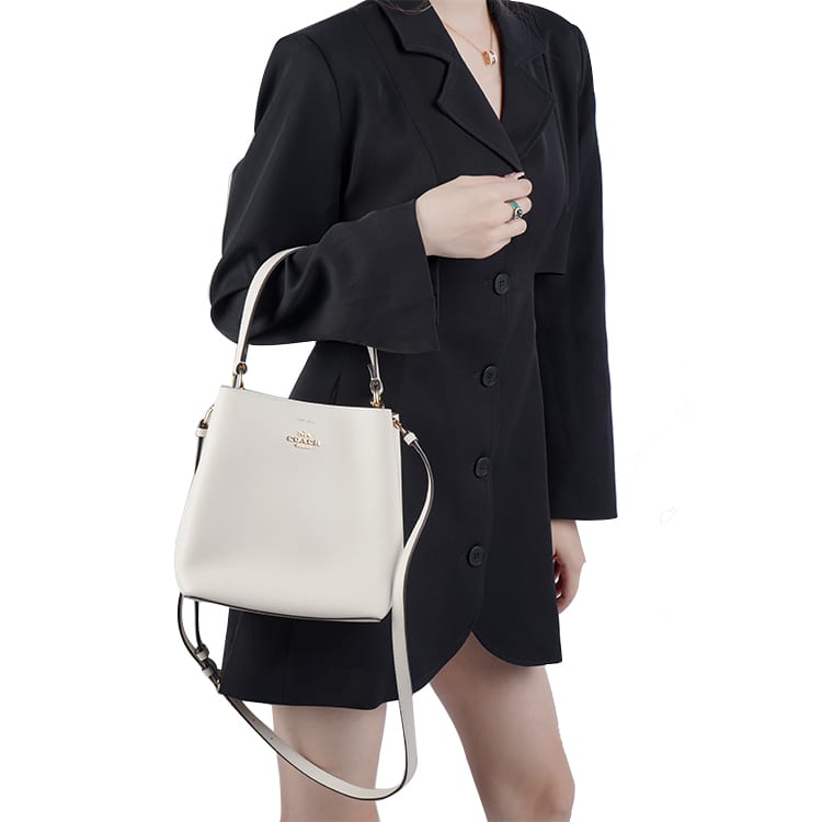 Coach Town Polished Pebbled Leather Bucket Bag, Handbag, Shoulder Bag, Crossbody Bag Small Women's White 1011-IMOVG