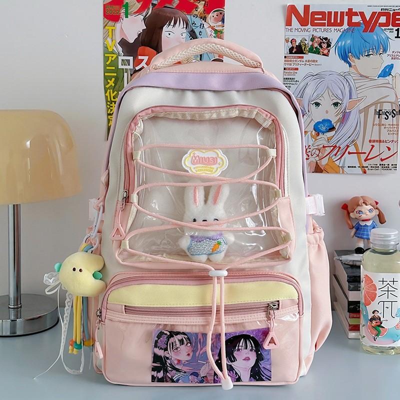 Japanese Stylish Transparent Backpack For High School Students With Large Capacity And Geometric Pattern