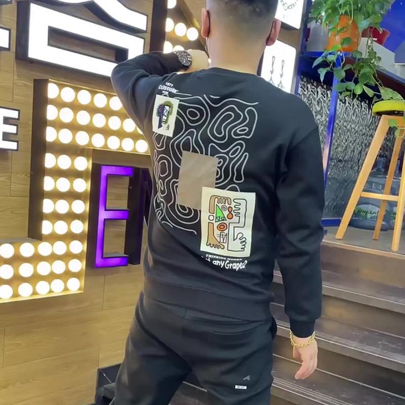 Men s Trendy Round Neck Long Sleeve Slim Fit Pullover Hoodie S (for 80-100 jin)