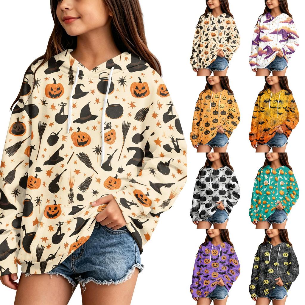 Kids' Casual Halloween Print Pullover Hoodie Sweatshirt for Everyday Wear