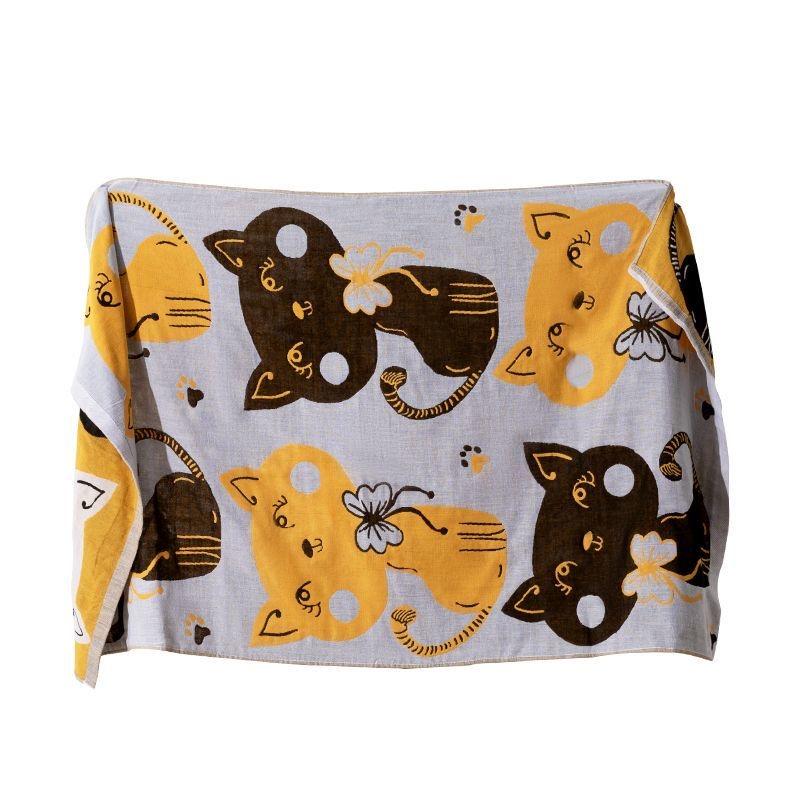 Cartoon Katze Badetuch 80*160cm Reine Baumwolle Saugfähiges Badetuch 5-lagige Baumwollgaze Superweiches Hautfreundliches und Bequemes Badetuch