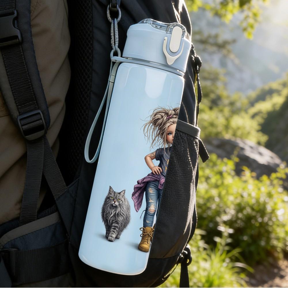 1PC Rag Doll Girl Toy Character Print 750ml Color Plastic Sports Water Bottle Leakproof Flip Straw Lid Suitable for Sports Office Home Use