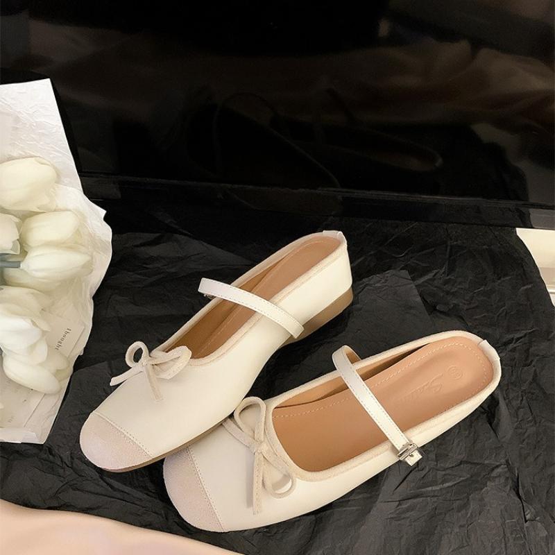 Women's Inner Higher Half Slip Bowknot Ballet Shoes One Strap Baotou Sandals