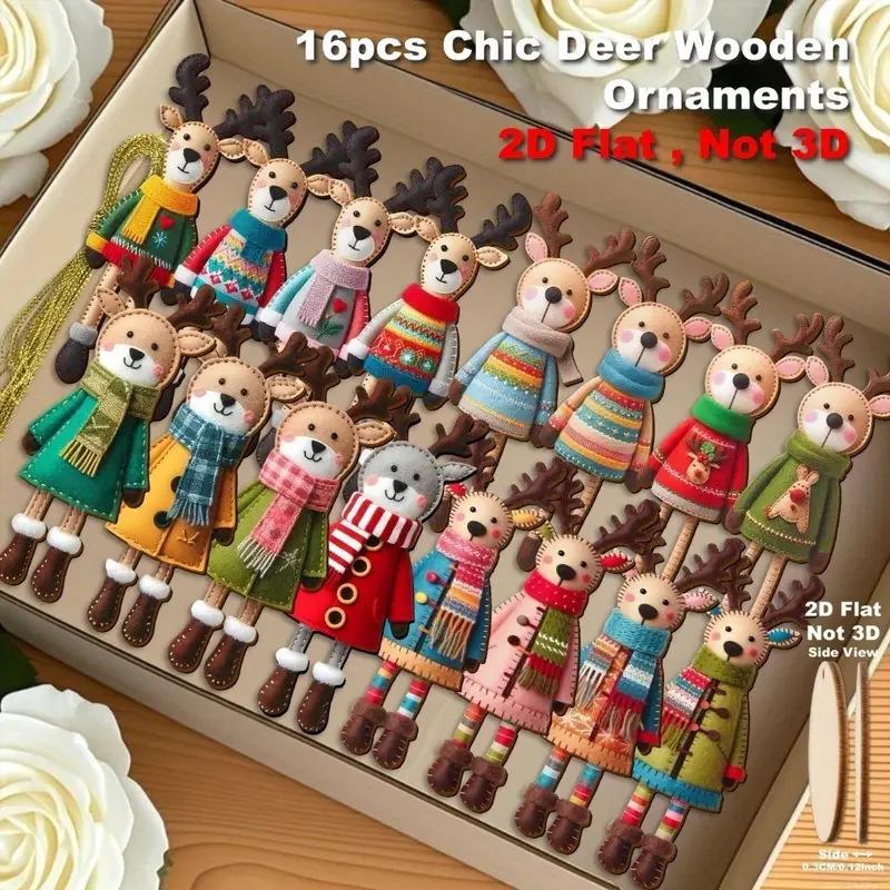 32Pieces Colorful Wooden Reindeer Christmas Ornaments - Festive Hanging Decor for Christmas Trees