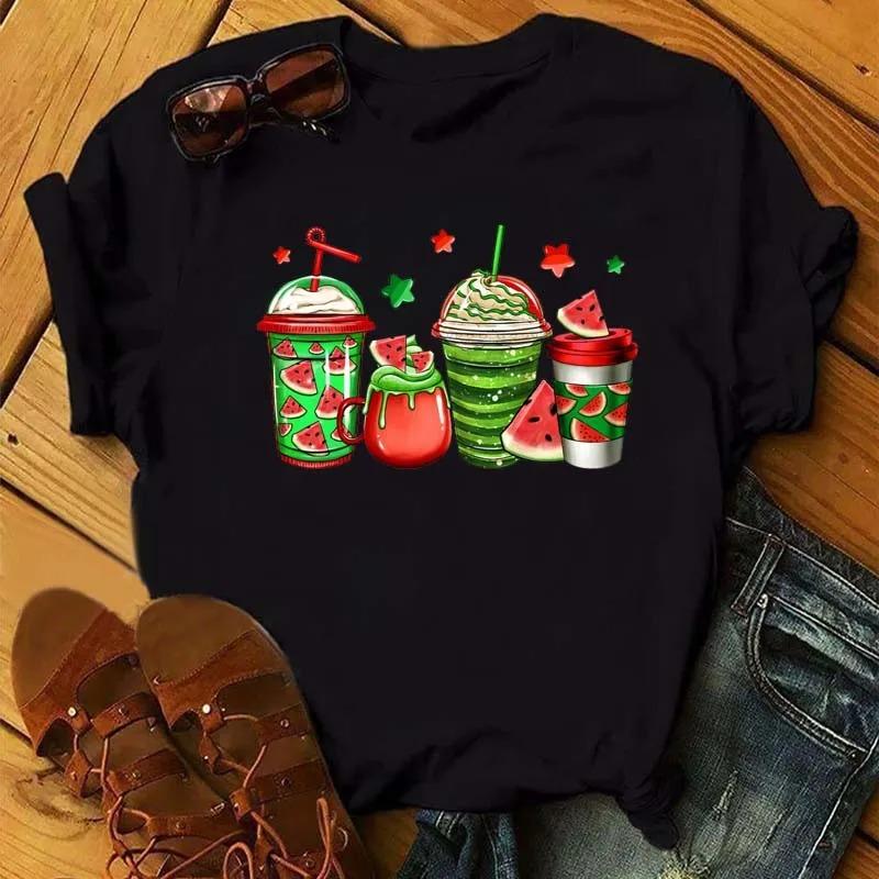 

Fashion Watermelon Coffee Printed Women Tshirts 90s Trend Cute Short Sleeve Women FeUnisex Graphic Tee Streetwear Clothes S