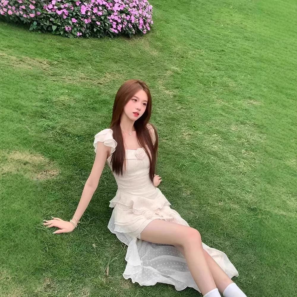 Pure desire style Spice girl irregular long dress women's summer new suspender design sense niche seaside vacation style dress