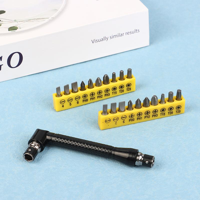 L-förmiger 1/4 Sechskant-Schraubendreherbit 90 Grad Doppelkopfgriff Schwarz 6,35 Schraubenschlüssel 10-teiliges Gelbes Klebeband Schraubendreherbit Werkzeugset