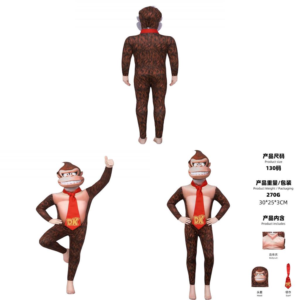 Super Mario Bros Donkey Kong Cosplay Costume For Kids And Adults With Gorilla Head Mask For Halloween Party