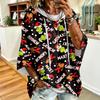 Women's Christmas Print Hooded Sweatshirt with Drawstrings, Loose Fit Casual Pullover Top