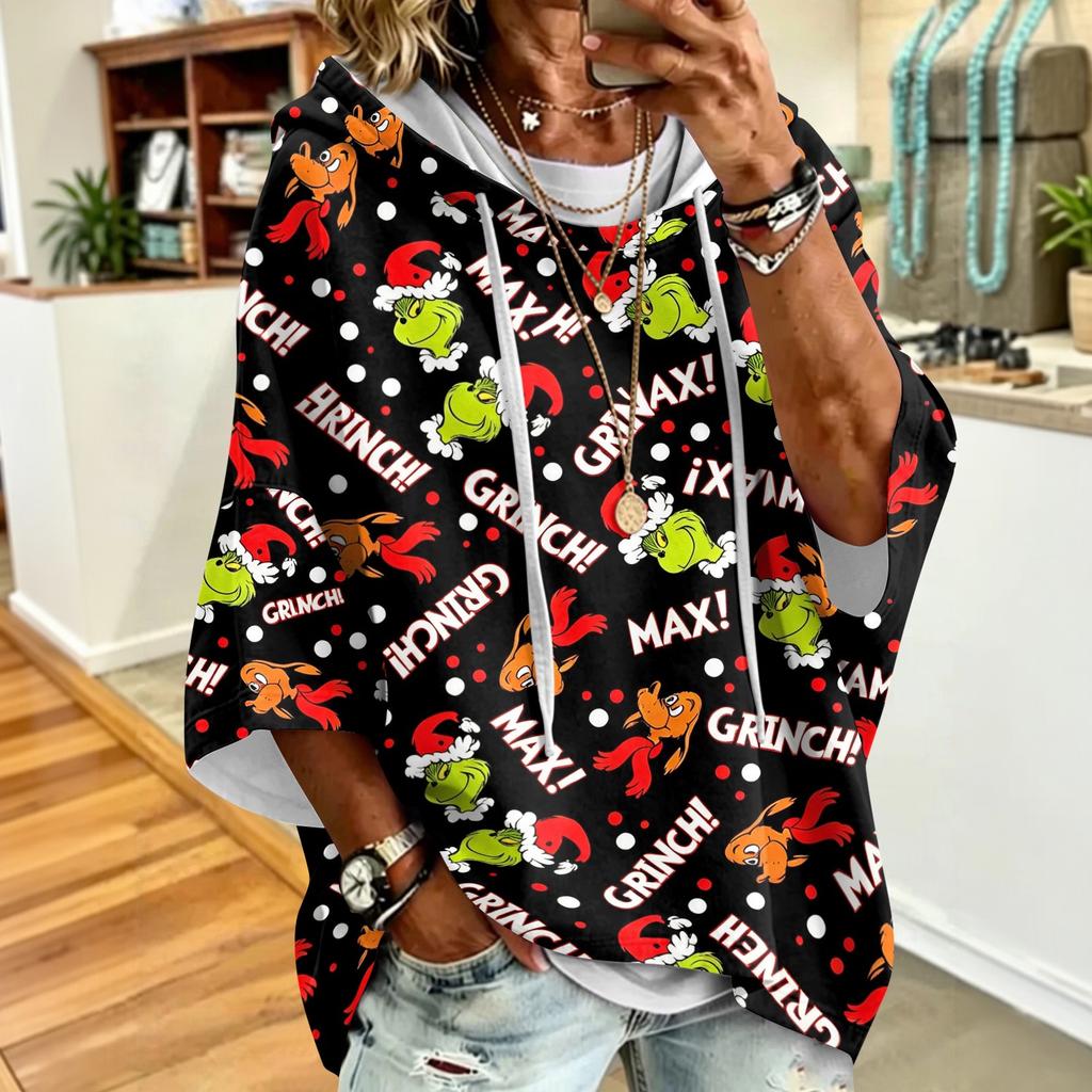 Women's Christmas Print Hooded Sweatshirt with Drawstrings, Loose Fit Casual Pullover Top
