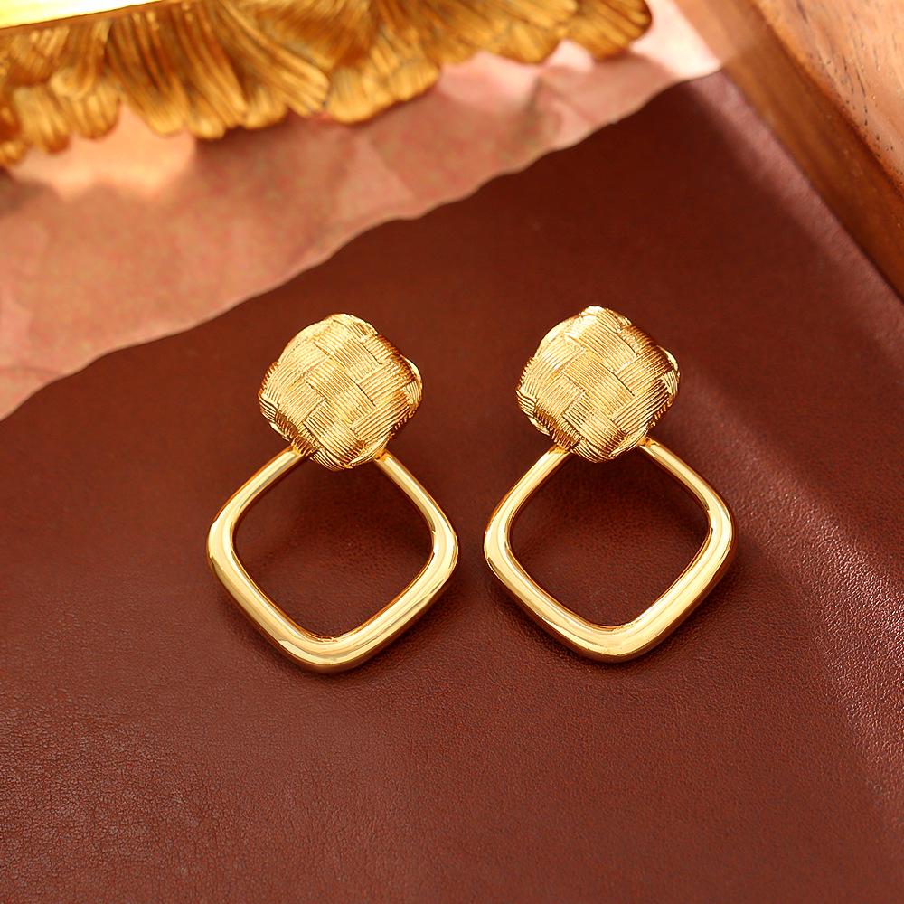 European & American Style Rhombus Earrings, Gold-Plated Copper, Minimalist INS Fashion Jewelry
