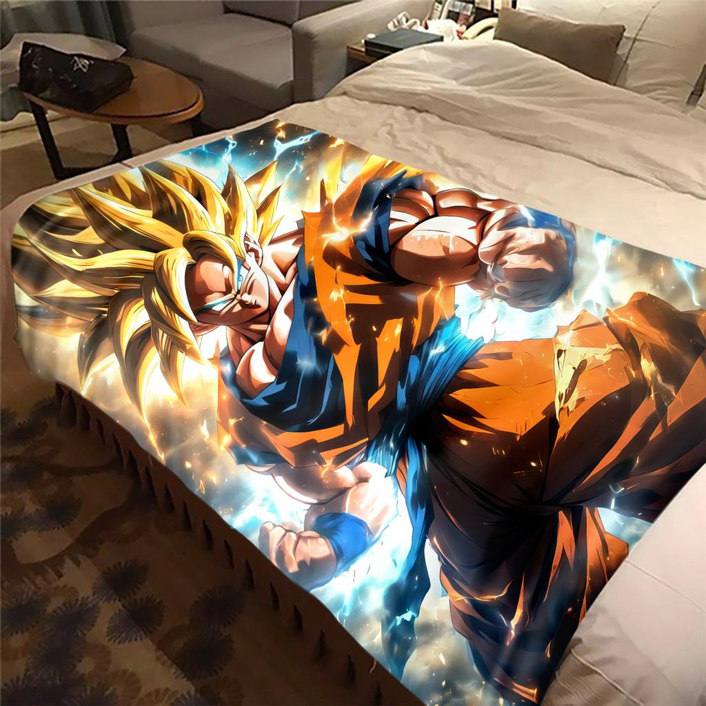 1pz Coperta in Flanella con Stampa Son Goku, Alta Qualità per Tutte le Stagioni, Decorazione per la Casa, Calore e Comfort, Perfetta per Regali di Natale