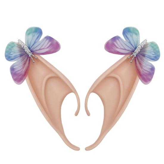 1Pair Elf Ears High Simulation Flexible Pointed Tip Luminous Glitter Cosplay Props Latex Halloween Costume Party Fairy Ears for Festival