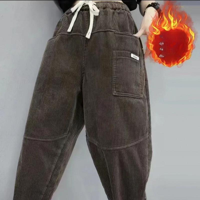 Winter Corduroy Thickened Harem Pants, Fashionable Long Pants with Elastic Waist and Loose Waist, Versatile