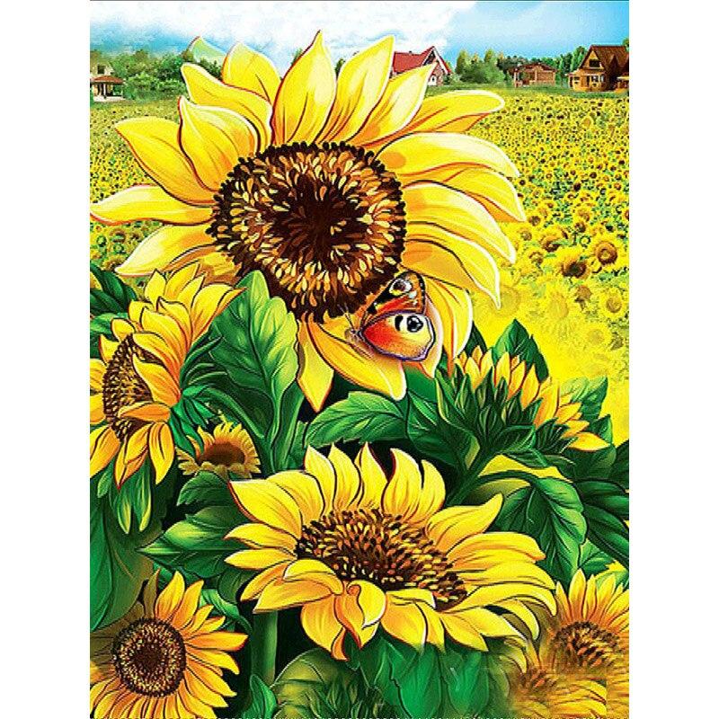 

5D DIY Алмазна картина Квітка соняшника Алмазна вишивка Живі квіти Вишивка хрестиком Повне кругле свердло Домашній декор Подарунок Full Round 15x20CM