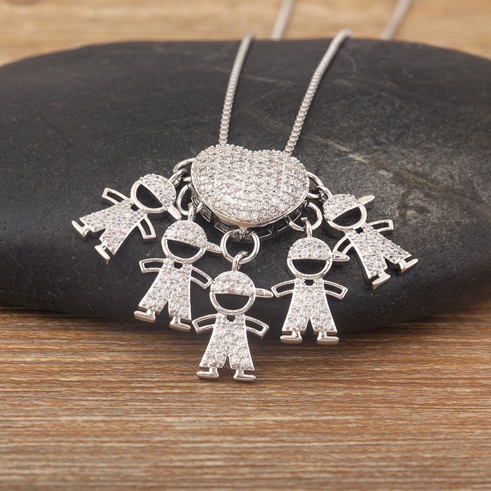 AIBEF Trendy Boy/Girl Pendant Necklaces Women Charm Cute Chain Choker Heart Family Jewelry Son/Daughter Birthday Gifts