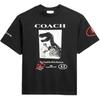 Coach Cotton Ribbed Round Neck Dinosaur Patchwork Loose T-Shirt Unisex Tops CDK82-BLK