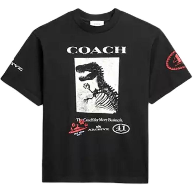 Coach Cotton Ribbed Round Neck Dinosaur Patchwork Loose T-Shirt Unisex Tops CDK82-BLK L 16490₽