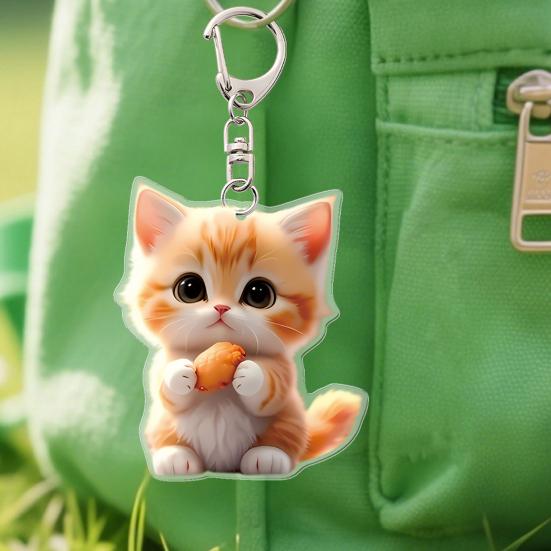 Automobile Pendant 2D Cat Car Rearview Mirror Hanging Ornament Acrylic Cat Charm Keyring Auto Backpack Keychain