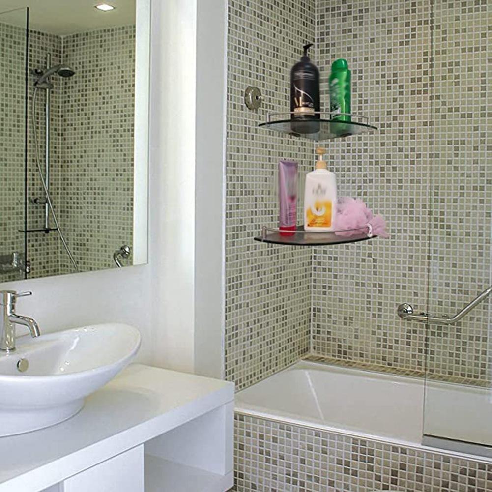 Bathroom Glass Corner Shelf Wall Mounted ,Tempered Glass Shelf For Storing Shower Gel/Soap-C Bathroom Shelves,