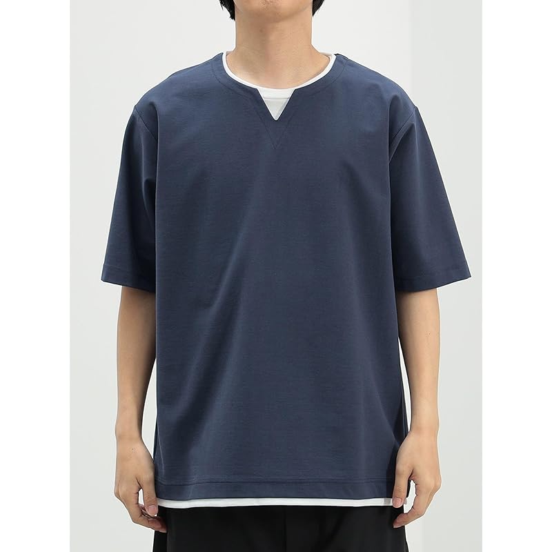 [Beams Heart] S/S TEE Cool touch sensation key neck layered T-shirt men's NAVY M 42040333639