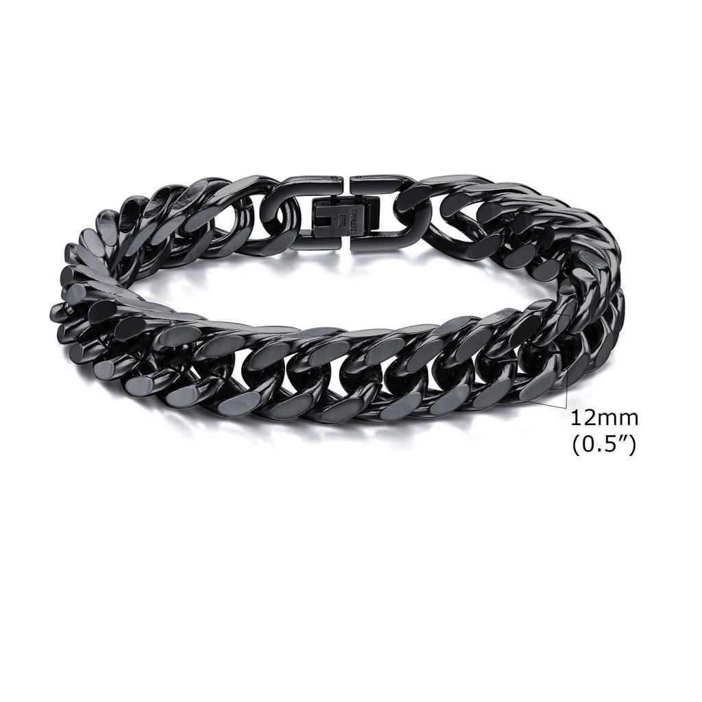Stylish Double Curb Chain Bracelets for Men Boys,8/10/12/15mm Stainless Steel Miami Link Wristband,Punk Zircon Gifts