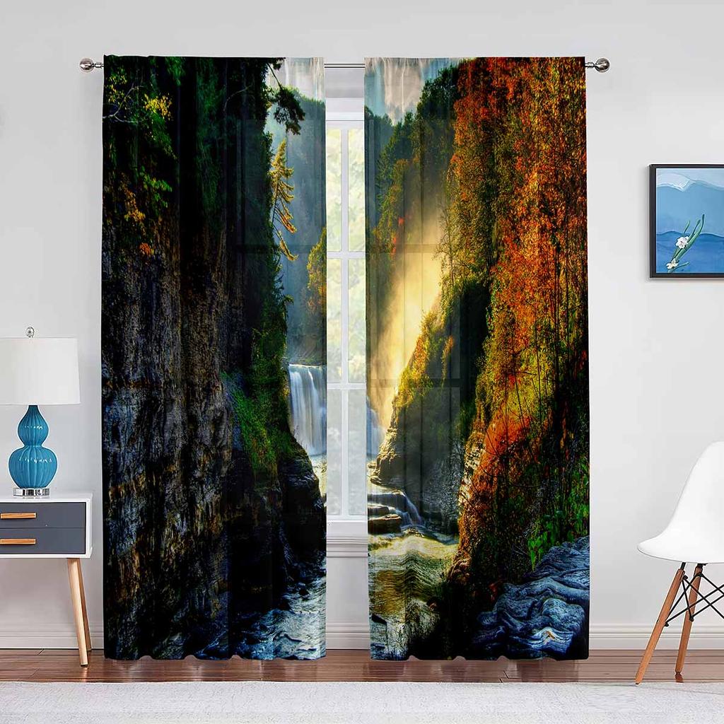 Sunset Clouds Sheer Voile Curtain Sun Rays Landscape View Art Window Tulle Curtains for Living Room Bedroom Kitchen Decorations