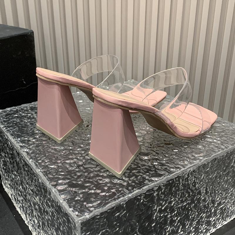 

Прозорі туфлі на високих підборах у стилі феї, жіночі 2025 літо, нові шльопанці на високих підборах з ремінцем через пальці, кришталевий каблук, сандалі на товстому каблуці, жіночі 40