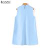 ZANZEA Women Casual Stand Collar Summer Loose Sleeveless Tank Dress