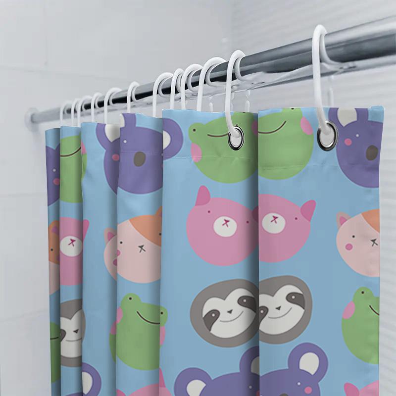 Kawaii Animal Pattern Shower Curtain Bright Colors Decorative Home Bathroom Accessories Blue With Bears Frogs Size: 180Cm X 245C