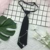 Japanese Gothic Black Neck Tie with Metal Chain Tassel School Student Pre-Tied Adjustable Necktie for Uniforms