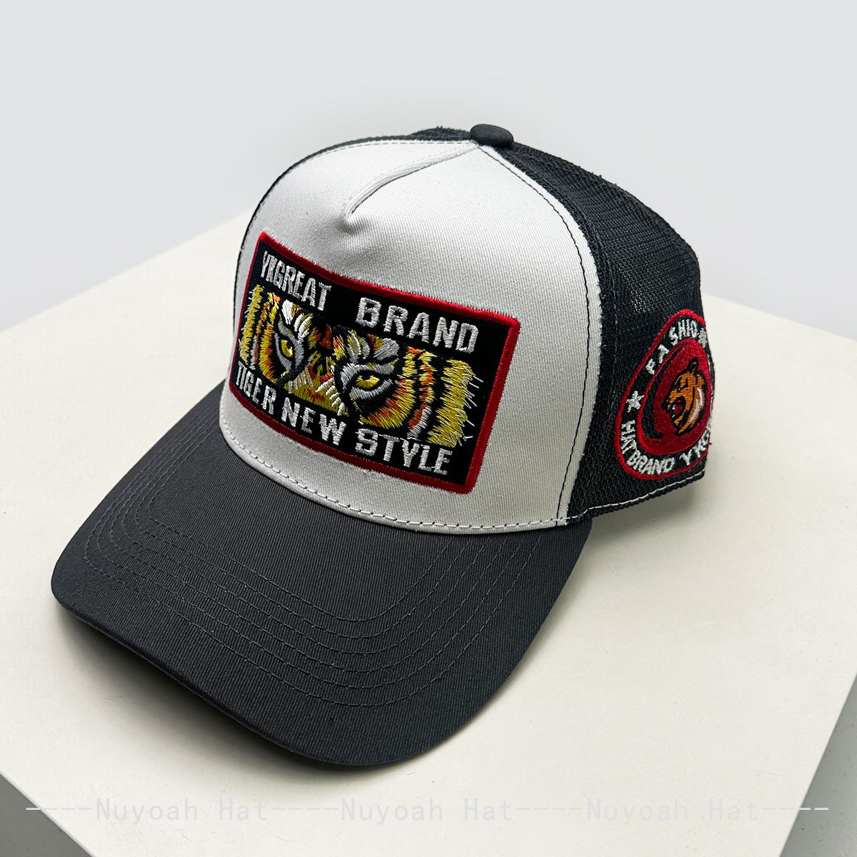 

New Unisex Street Embroidered Tiger Letters Baseball Hats Breathable Color Block Sunshade Mesh Trucker Caps Personal Versatile 52-60cm