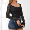 Women's Fashionable Solid Color Round Neck Long Sleeved Slim Fit Bottom Shirt Top