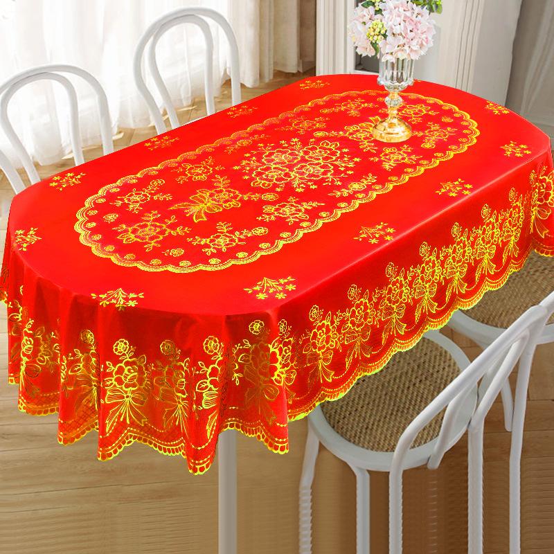 European New Oval Tablecloth Thickened PVC Gold Foil Waterproof Oil-Proof Wash-Free Non-Slip Home Dining Decoration Table Cloth