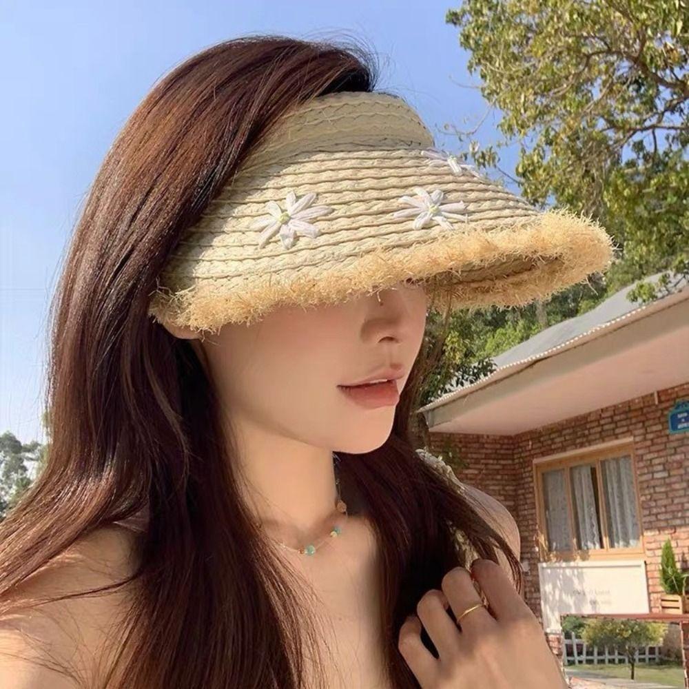 Weave Lafite Straw Hat Daisy Empty Top Hat Fashion Beach Hat  Vacation