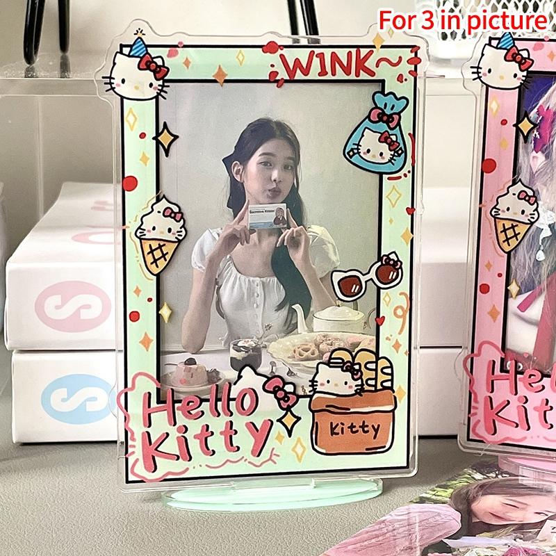 

Держатель для фотокарточек 3 дюйма Hello Kitty Фотоальбом Акриловая подставка для фотодисплея Настольное украшение Домашний декор Защита для фотографий