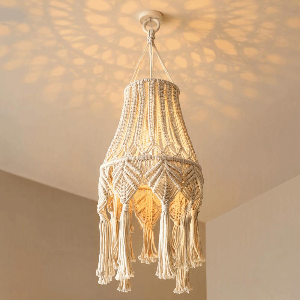 Tassel Detail Macrame Lampshade Woven Texture Woven Tapestry Lampshade Bedroom Headboard