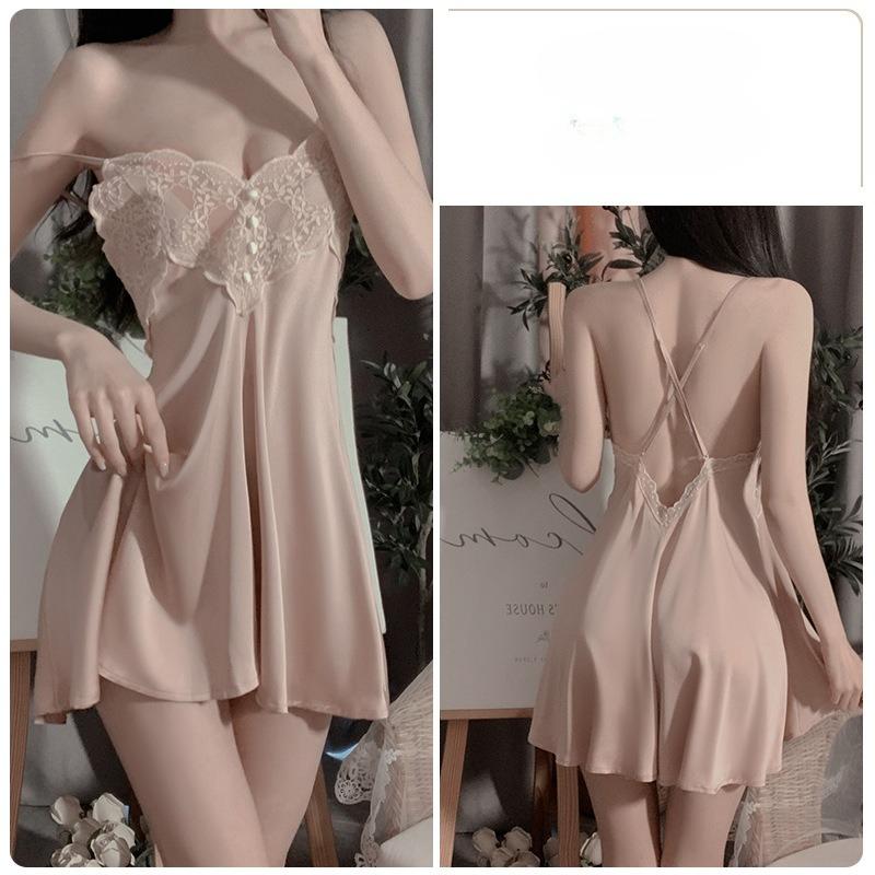 Women’s Comfortable Sleep Dress Loose Nightgown Lace Backless Cami Nightdress