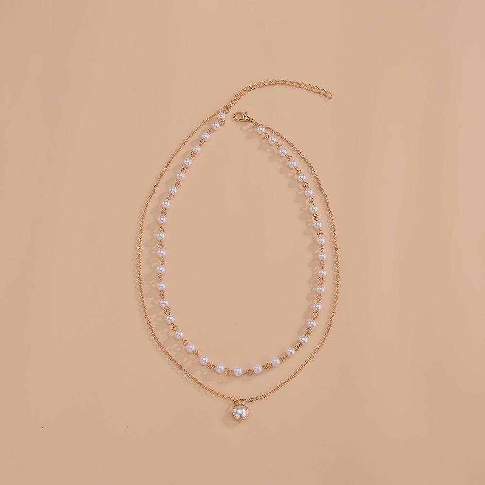 Korean Version of Ins Style, Pearl Pendant Double Stacked Neck Chain, Women's Elegant Necklace Supply