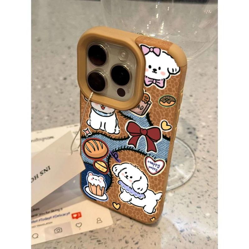 Brown for Apple 16promax Mobile Phone Case New Model for IPhone15 Cartoon Dog 14pro Skin Pattern 13/11