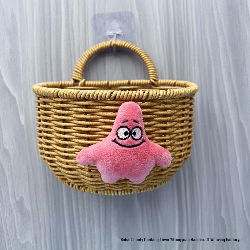 Wall-Mounted Rattan-Style Storage Rack for Kitchen & Bathroom